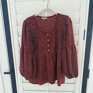 Women’s Max Studio Ruffled Red‎ Relaxed Blouse